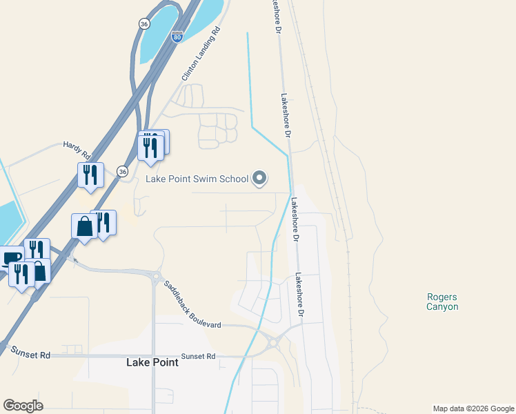 map of restaurants, bars, coffee shops, grocery stores, and more near 2041 E Burger St in Lake Point