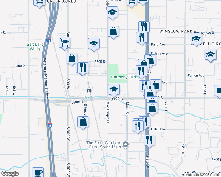 map of restaurants, bars, coffee shops, grocery stores, and more near in South Salt Lake