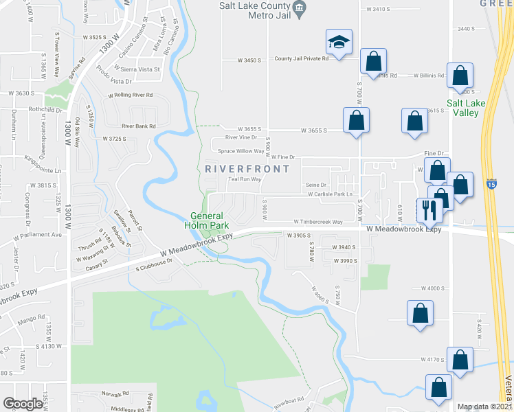 map of restaurants, bars, coffee shops, grocery stores, and more near 3856 Salt River Way in South Salt Lake