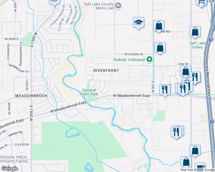 map of restaurants, bars, coffee shops, grocery stores, and more near 3856 Salt River Way in South Salt Lake
