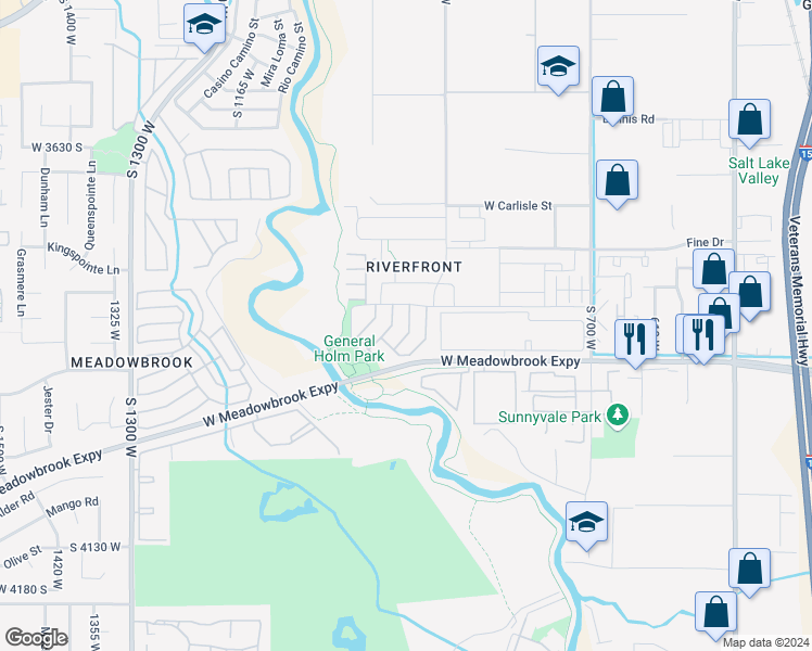 map of restaurants, bars, coffee shops, grocery stores, and more near 3856 Salt River Way in South Salt Lake