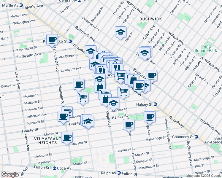 map of restaurants, bars, coffee shops, grocery stores, and more near in Brooklyn