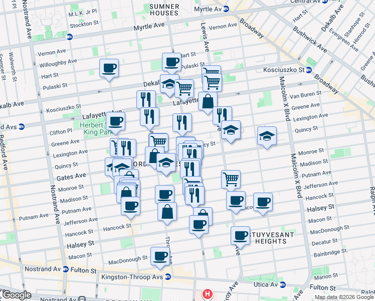 map of restaurants, bars, coffee shops, grocery stores, and more near in Brooklyn