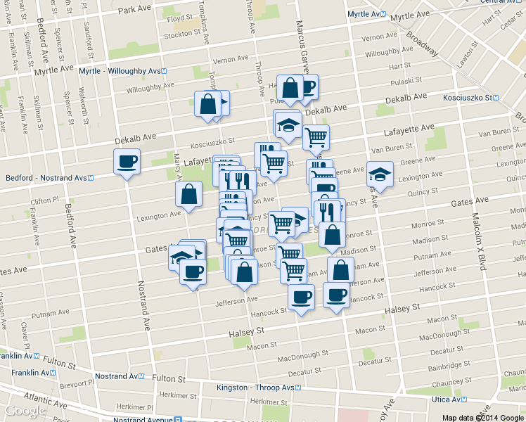 map of restaurants, bars, coffee shops, grocery stores, and more near in Brooklyn