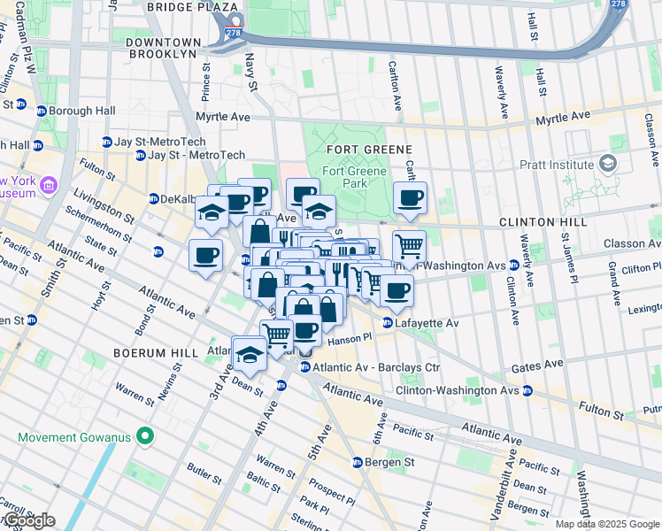 map of restaurants, bars, coffee shops, grocery stores, and more near in Brooklyn