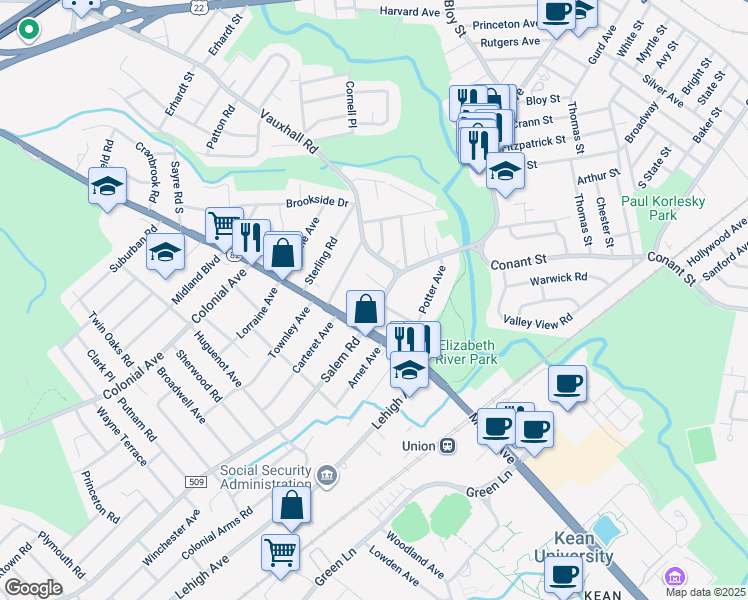 map of restaurants, bars, coffee shops, grocery stores, and more near 1224 Higa Terrace in Union
