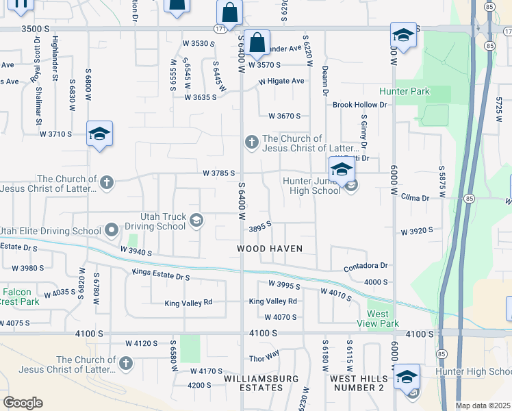 map of restaurants, bars, coffee shops, grocery stores, and more near 6348 West 3860 South in West Valley City