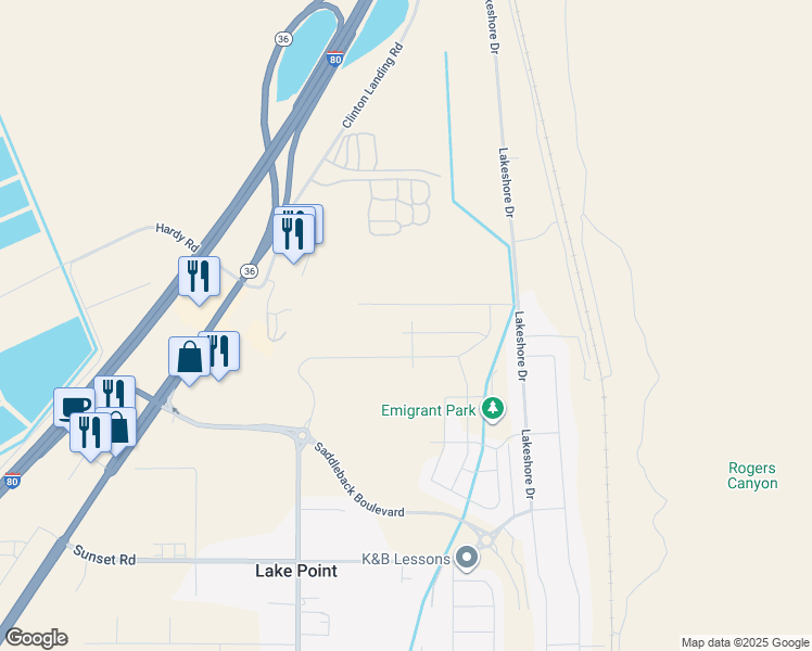 map of restaurants, bars, coffee shops, grocery stores, and more near 1835 E Burger St in Lake Point
