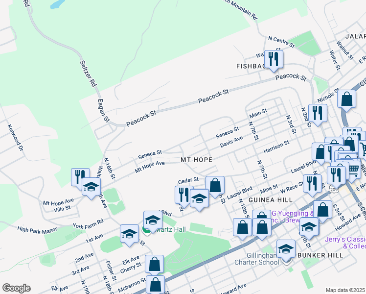 map of restaurants, bars, coffee shops, grocery stores, and more near 726 North 13th Street in Pottsville