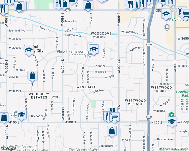 map of restaurants, bars, coffee shops, grocery stores, and more near 4172 West 3860 South in West Valley City