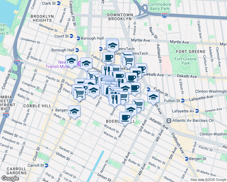 map of restaurants, bars, coffee shops, grocery stores, and more near 335 State St in Brooklyn