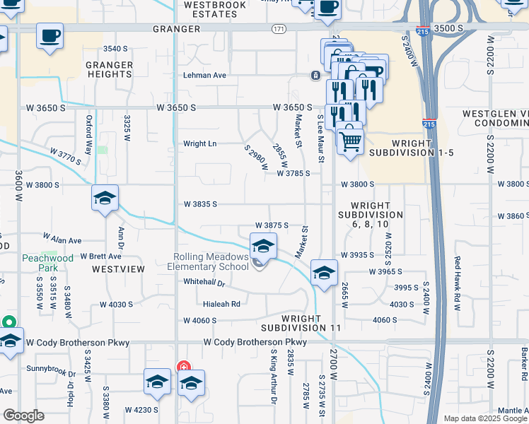 map of restaurants, bars, coffee shops, grocery stores, and more near 3850 Redwing Street in West Valley City