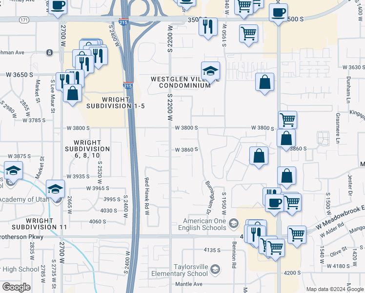 map of restaurants, bars, coffee shops, grocery stores, and more near 2140 West 3860 South in West Valley City