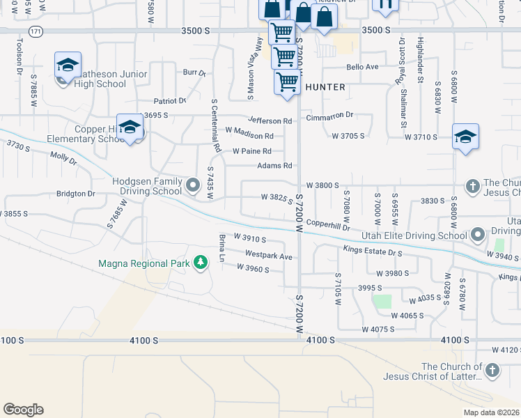 map of restaurants, bars, coffee shops, grocery stores, and more near 3847 Westgate Circle in Magna