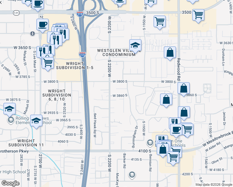 map of restaurants, bars, coffee shops, grocery stores, and more near 2140 West 3860 South in West Valley City