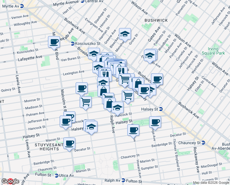 map of restaurants, bars, coffee shops, grocery stores, and more near in Brooklyn