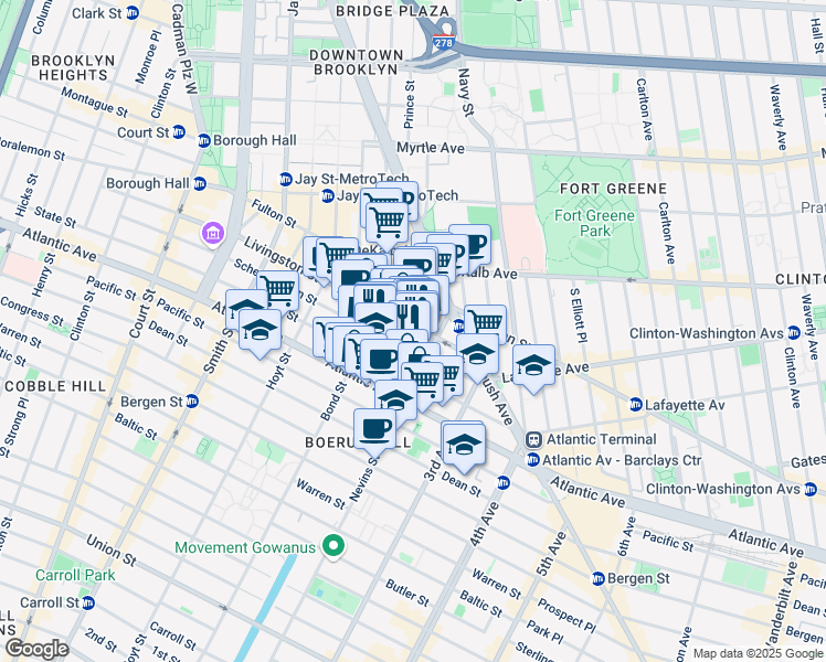 map of restaurants, bars, coffee shops, grocery stores, and more near 383 State Street in Brooklyn