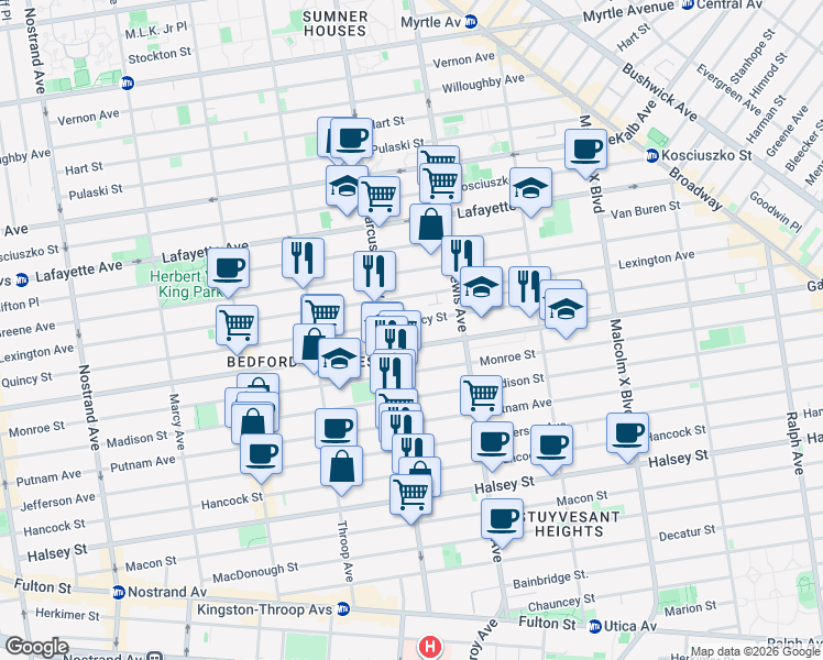 map of restaurants, bars, coffee shops, grocery stores, and more near in Brooklyn