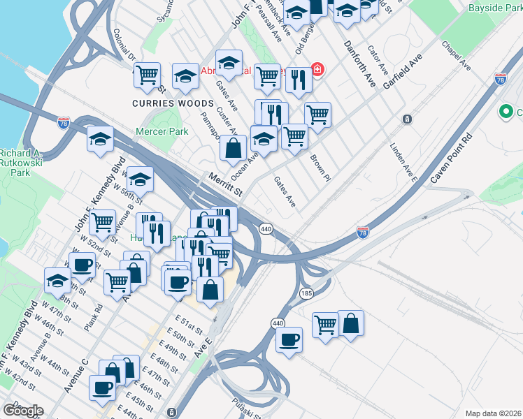 map of restaurants, bars, coffee shops, grocery stores, and more near 8 Catherine Court in Jersey City
