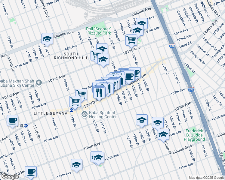 map of restaurants, bars, coffee shops, grocery stores, and more near in Queens
