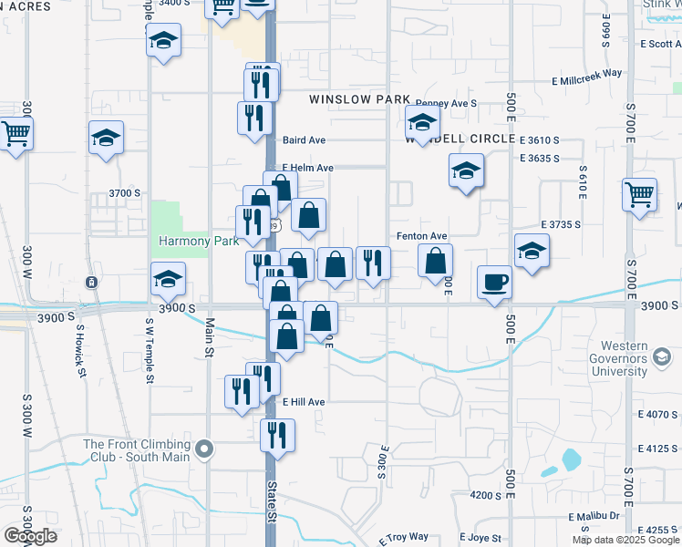 map of restaurants, bars, coffee shops, grocery stores, and more near 211 East 3900 South in Salt Lake City