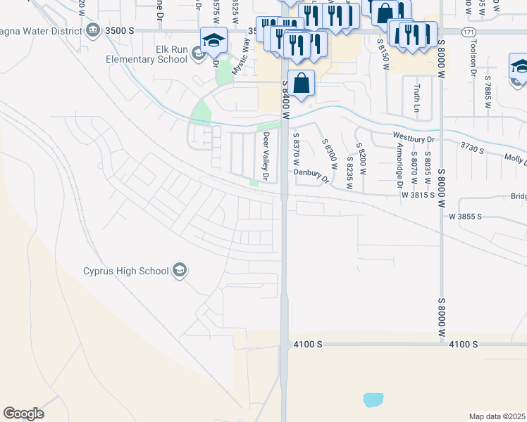 map of restaurants, bars, coffee shops, grocery stores, and more near 3848-4186 Bacchus Highway in Magna