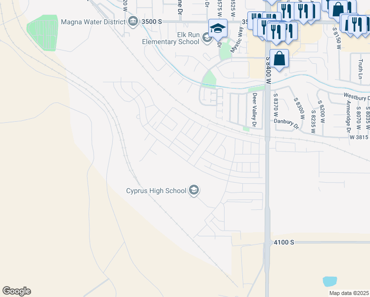 map of restaurants, bars, coffee shops, grocery stores, and more near 8591 Bosnall Bay in Magna