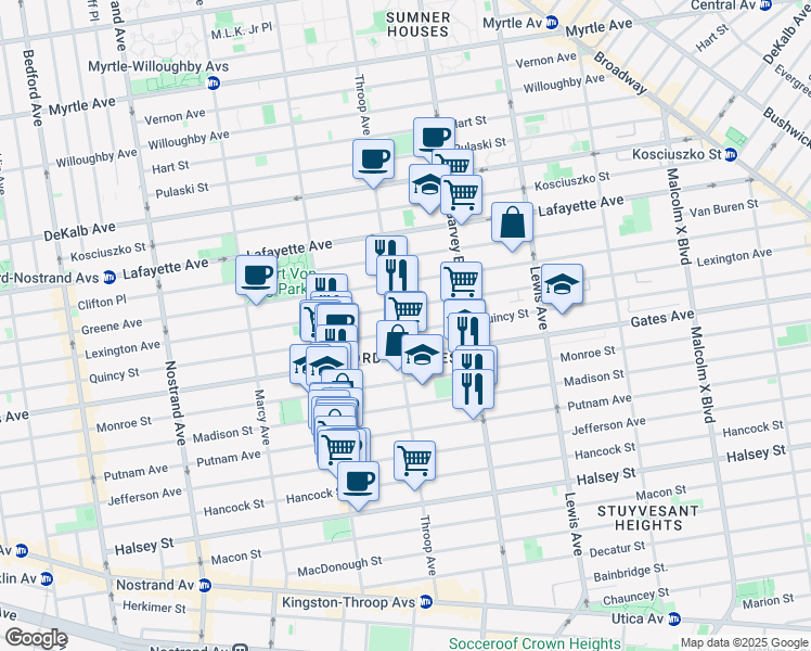 map of restaurants, bars, coffee shops, grocery stores, and more near 645 Gates Avenue in Brooklyn