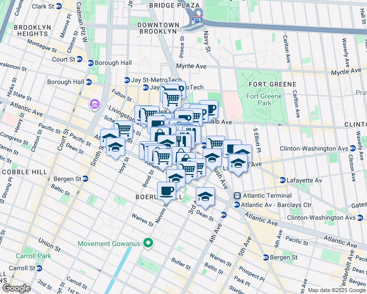 map of restaurants, bars, coffee shops, grocery stores, and more near 383 State Street in Brooklyn