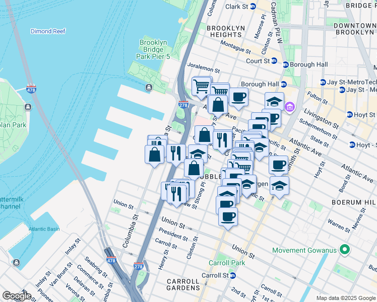 map of restaurants, bars, coffee shops, grocery stores, and more near 402 Henry Street in Brooklyn