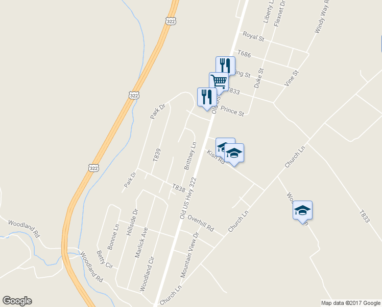 map of restaurants, bars, coffee shops, grocery stores, and more near 199 Brittney Lane in Reedsville