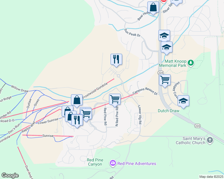map of restaurants, bars, coffee shops, grocery stores, and more near 14 2100 Canyons Resort Drive in Park City