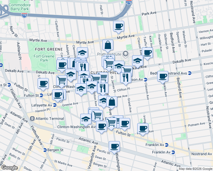 map of restaurants, bars, coffee shops, grocery stores, and more near in Brooklyn