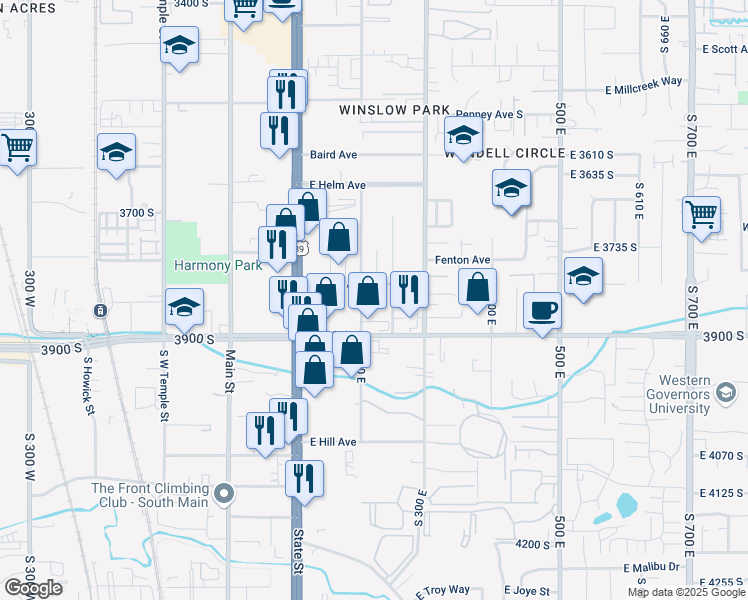 map of restaurants, bars, coffee shops, grocery stores, and more near 211 East 3900 South in Salt Lake City