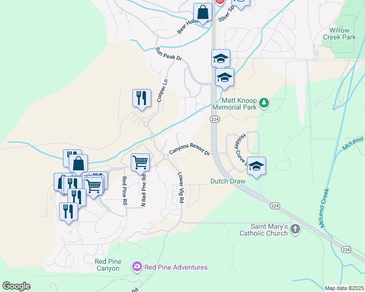 map of restaurants, bars, coffee shops, grocery stores, and more near 2 Aspen Drive in Park City