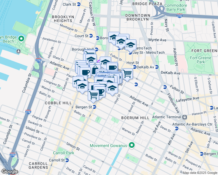 map of restaurants, bars, coffee shops, grocery stores, and more near 306 Atlantic Avenue in Brooklyn