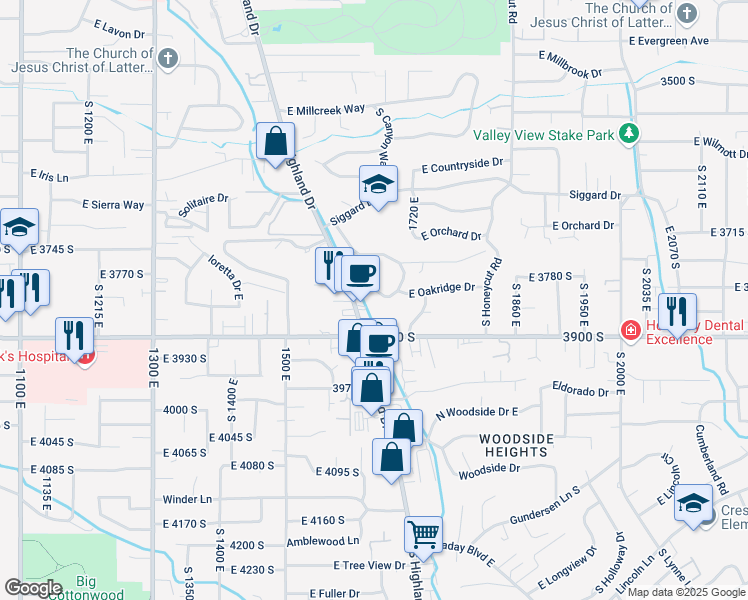 map of restaurants, bars, coffee shops, grocery stores, and more near 1668 East Forest Hills Drive in Salt Lake City