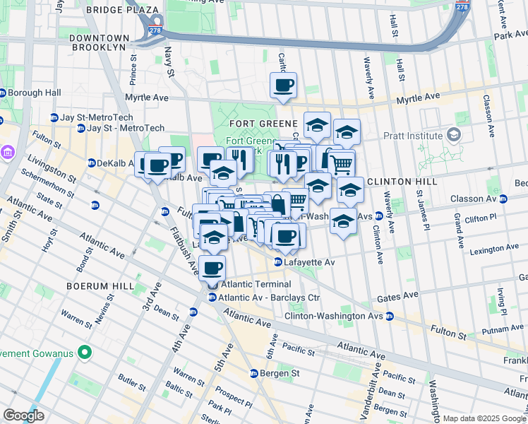 map of restaurants, bars, coffee shops, grocery stores, and more near in Brooklyn