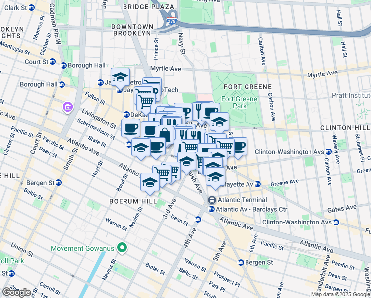 map of restaurants, bars, coffee shops, grocery stores, and more near in Brooklyn