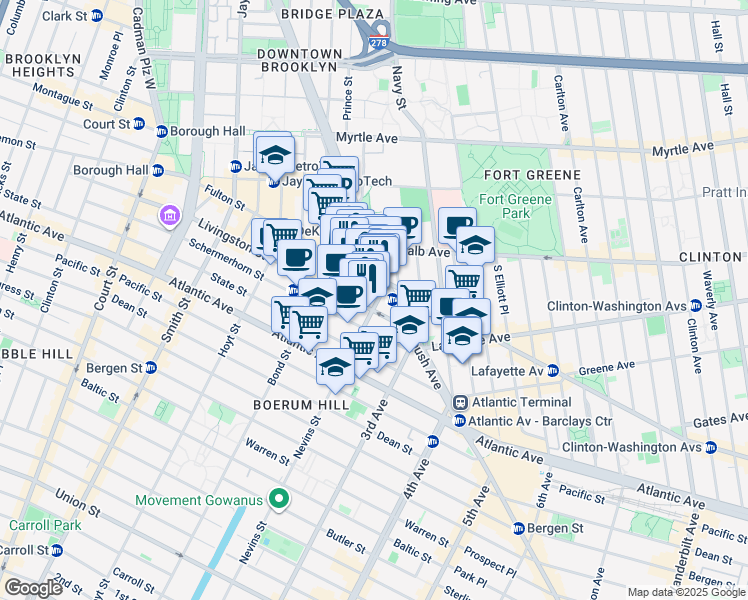 map of restaurants, bars, coffee shops, grocery stores, and more near 532 Fulton Street in Brooklyn