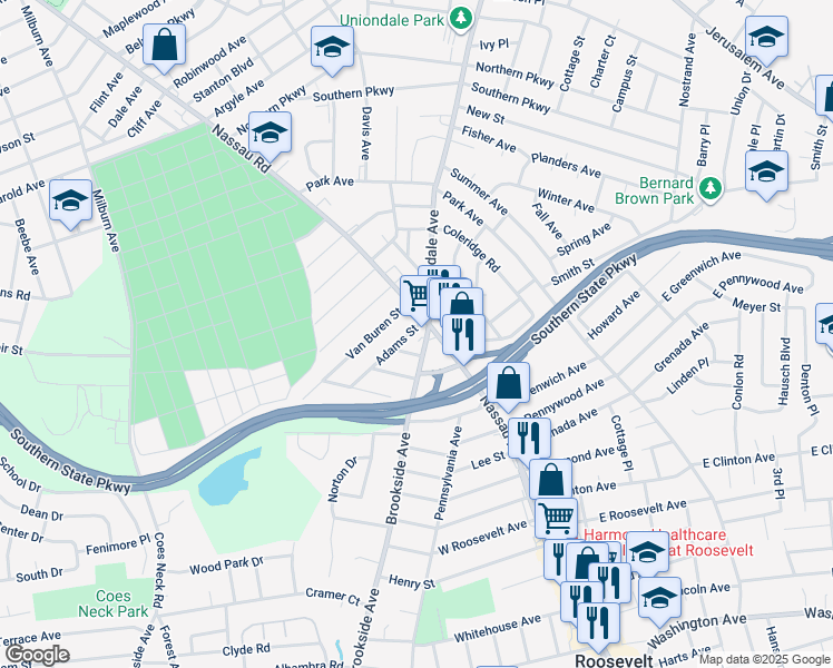 map of restaurants, bars, coffee shops, grocery stores, and more near 991 Uniondale Avenue in Uniondale
