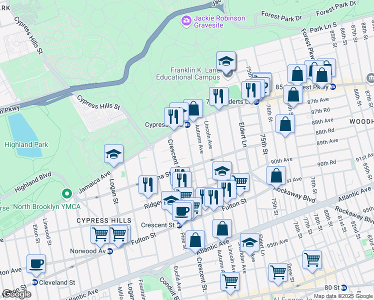 map of restaurants, bars, coffee shops, grocery stores, and more near 39 Hemlock Street in Brooklyn