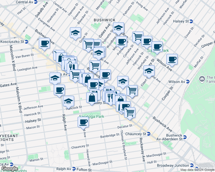 map of restaurants, bars, coffee shops, grocery stores, and more near in Brooklyn