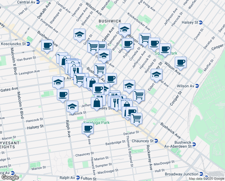 map of restaurants, bars, coffee shops, grocery stores, and more near in Brooklyn