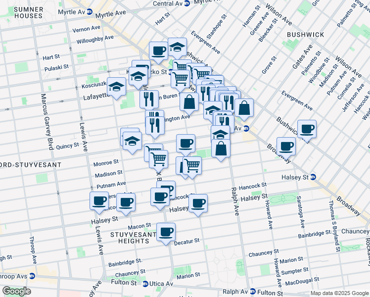 map of restaurants, bars, coffee shops, grocery stores, and more near in Brooklyn