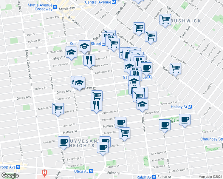 map of restaurants, bars, coffee shops, grocery stores, and more near in Brooklyn