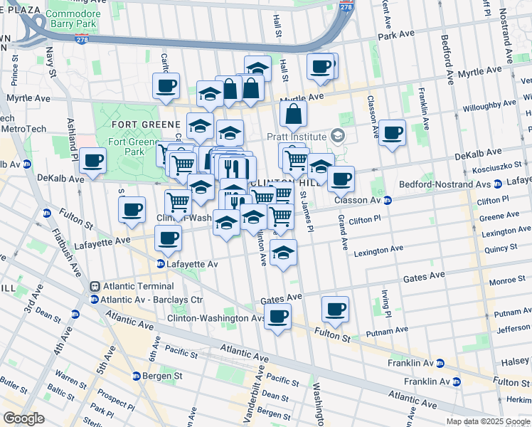 map of restaurants, bars, coffee shops, grocery stores, and more near in Brooklyn