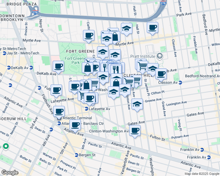 map of restaurants, bars, coffee shops, grocery stores, and more near in Brooklyn