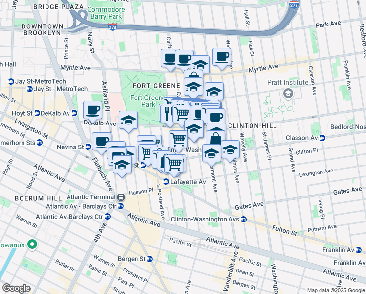 map of restaurants, bars, coffee shops, grocery stores, and more near 231 Cumberland Street in Brooklyn