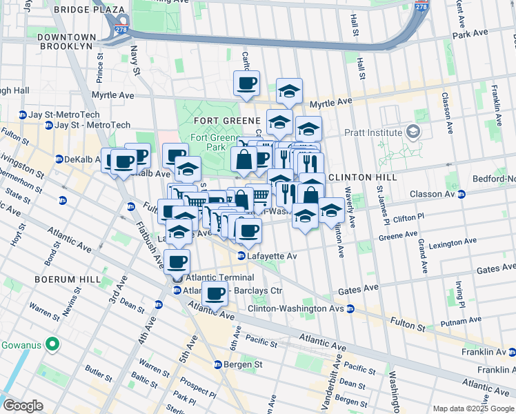 map of restaurants, bars, coffee shops, grocery stores, and more near 231 Cumberland Street in Brooklyn